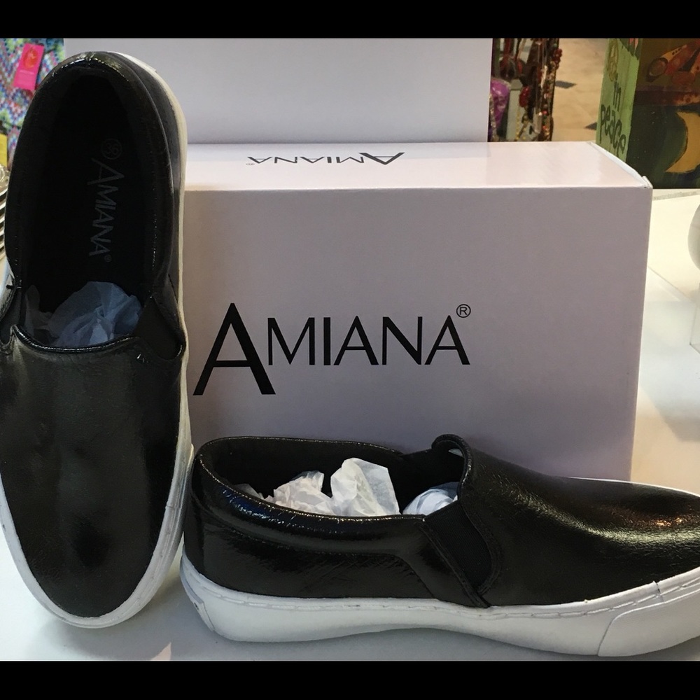 faux leather black slip on flat shoes